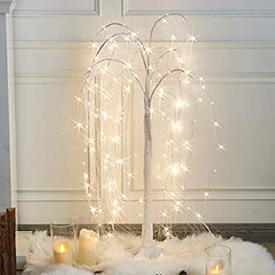 Expired: EAMBRITE 4FT 180LT LED White Willow Floor Standing Tree with Fairy Twinkling Lights