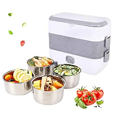 Expired: Electric Lunch Box, 2 Layer Portable Food Warmer Heating, Food-Grade Stainless Steel Container, 110V 200W