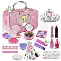 Expired:&nbsp;FANXIAOKJ 23Pcs Kids Makeup Kit for Girls, Washable Girls Makeup Toy with Fashion Cosmetic Bag, Real Makeup Set