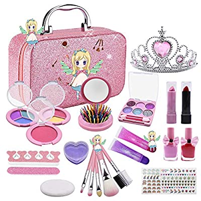 50% off - Expired: FANXIAOKJ 23Pcs Kids Makeup Kit for Girls, Washable Girls Makeup Toy with Fashion Cosmetic Bag, Real Makeup Set