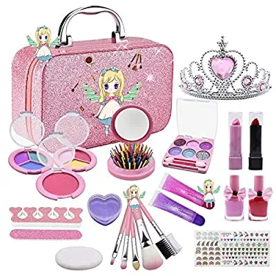 50% off - Expired:&nbsp;FANXIAOKJ 23Pcs Kids Makeup Kit for Girls, Washable Girls Makeup Toy with Fashion Cosmetic Bag, Real Makeup Set