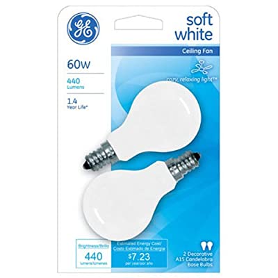 GE Ceiling Fan Light Bulbs (60 Watt), 440 Lumen, Candelabra Light Bulb Base, Soft White, 2-Pack - $2.94 ($7.19)