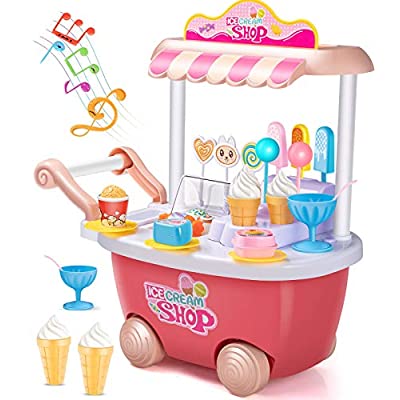 70% off - Expired: Geyiie Small Ice Cream Toy Cart Play Set for Kids Pretend Play Food