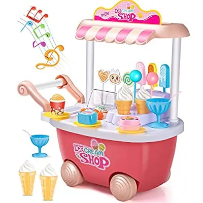 70% off - Expired:&nbsp;Geyiie Small Ice Cream Toy Cart Play Set for Kids Pretend Play Food