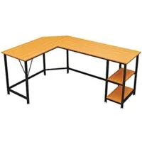Expired:&nbsp;GreenForest L Shaped Desk 65.7×47 inch Large Size Corner Computer Desk with Storage Shelf, Oak