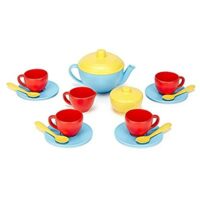 Green Toys Tea Set, Blue/Red/Yellow – 17 Piece Pretend Play