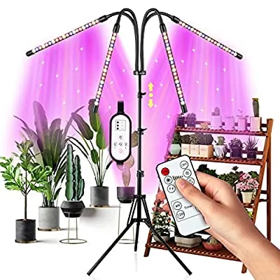 Expired: Grow Light for Indoor Plants Full Spectrum, Upgrade 4-Head Plant Lights, Growing Light with 4/8/12H Timer, Tripod Adjustable 15-60inch