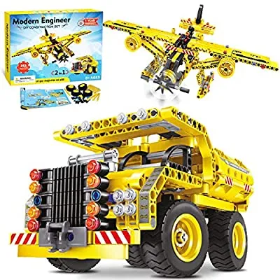 60% off - Expired: HOMOFY STEM Building 2 in 1 Model Dump Truck & Airplane 361 PCS DIY Construction Set