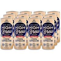 12 Pack High Brew Coffee Cold Brew Coffee Creamy Cappuccino Plus Protein, 8 Fl Oz