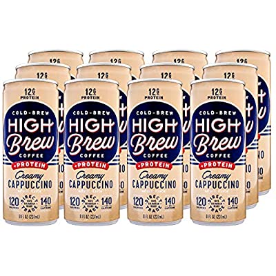 12 Pack High Brew Coffee Cold Brew Coffee Creamy Cappuccino Plus Protein, 8 Fl Oz - $11.80 ($24.85)