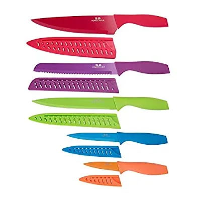 Expired:&nbsp;Knife Set, G.a HOMEFAVOR 5-piece Colored Knife Set Nonstick Coated with 5 Knife Sheath Covers
