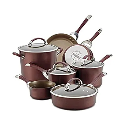 Circulon Symmetry Hard Anodized Nonstick Cookware Pots and Pans Set, 11 Piece, Merlot