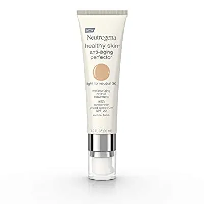 Neutrogena Healthy Skin Anti-Aging Perfector Tinted Facial Moisturizer and Retinol with Broad Spectrum SPF 20 with Titanium Dioxide, 30 Light to Neutral, 1 fl. oz