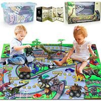 Expired: Pickwoo Dinosaur Activity Play Mat & Trees, 46”× 32” Pull-Back Cars to Create a Dino Jurassic World