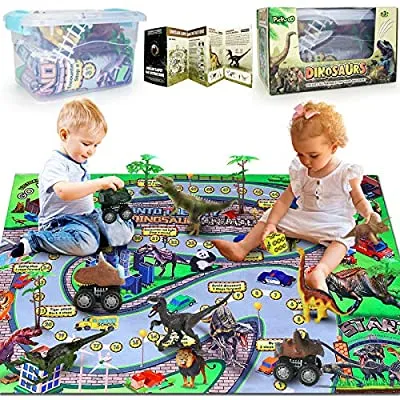 60% off - Expired: Pickwoo Dinosaur Toy Figures Playset w/ Activity Play Mat & Trees, 46”× 32” Large Play Mat Dinosaur Pull-Back Cars to Create a Dino Jurassic World,