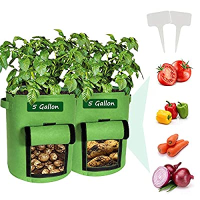 Expired: Potato Grow Bags, 2 Pack Heavy-Duty Plant Grow Bag with Dual Handles and Velcro Windown(5 Gallon)