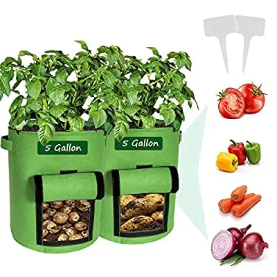 Expired: Potato Grow Bags, 2 Pack Heavy-Duty Plant Grow Bag with Dual Handles and Velcro Windown(5 Gallon)