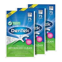 3 Pack – DenTek Triple Clean Advanced Clean Floss Picks, No Break & No Shred Floss, 75 Count