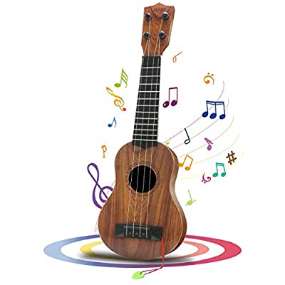 65% off - Expired: QDH Kids Toy Ukulele, Kids Guitar Musical Toy,17 Inch 4 Steel Strings, with Pick,  Ages 3-6(Wooden Color) (17inch)