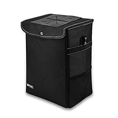 Expired:&nbsp;ROYAMY Car Trash Can with Lid, Hanging with Storage Pockets-Collapsible and 100% Leak-Proof Vinyl Inside Lining (2.65 gal)