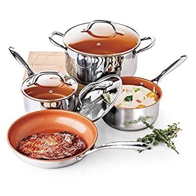 Redwood Copper 7 Piece Stainless Steel Cookware Set with Ceramic Titanium Non Stick, 1