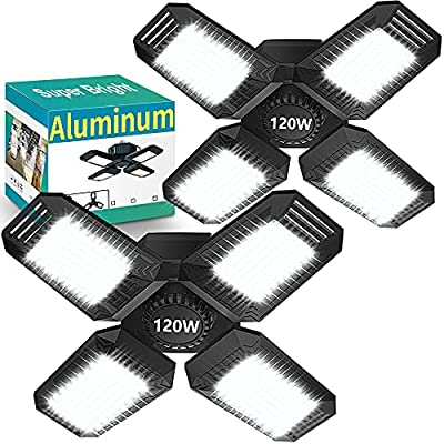 Expired: Super Bright Garage Light, Aluminum Garage Led Lights 120W 12000LM 6500K 4 Adjustable Panels Light (2Pack)