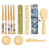 Expired: Sushi Making Kit, Bamboo Sushi Kit, Beginner Sushi Kit Including 2 Sushi Mats/5 Pairs of Chopsticks/Cotton Bag/ Paddle/Spreader/2 Sauce Dish