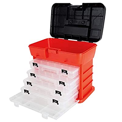 Storage and Toolbox- Durable Organizer Utility Box with 4 Compartments (Red)