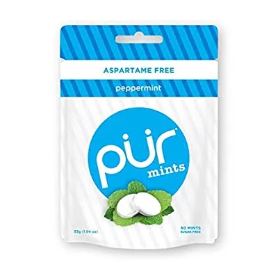 PUR 100% Xylitol Breath Mints, Peppermint, 50 Count (Pack of 1)- Sugar-Free + Aspartame Free, Vegan + non GMO