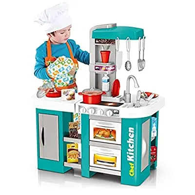 Expired: Toy Kitchen Sets with Realistic Lights and Sounds, Accessories with Water Dispenser, Stove, Oven, Cups, Fork, Spoon, Kettle ,and Other Items