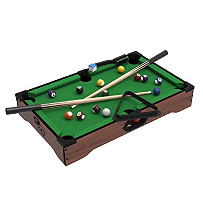 Mini Tabletop Pool Set- Billiards Game Includes Game Balls, Sticks, Chalk, Brush and Triangle-Portable