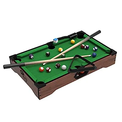 Mini Tabletop Pool Set- Billiards Game Includes Game Balls, Sticks, Chalk, Brush and Triangle-Portable