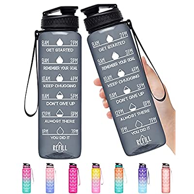 Expired: Venture Pal 32oz Motivational Water Bottle with Time Marker & Removable Strainer, Leakproof Fast Flow BPA Free