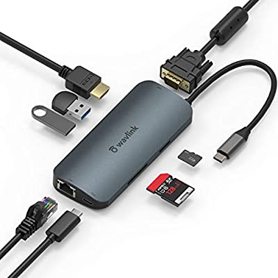 Expired: WAVLINK 8-in-1 Type C Adapter Mini Docking Station with 4K 30Hz HDMI, 2K 60Hz VGA, Gigabit Ethernet, 2 USB 3.0, SD/TF Card Reader, 87W Power Delivery for MacBook Pro and More