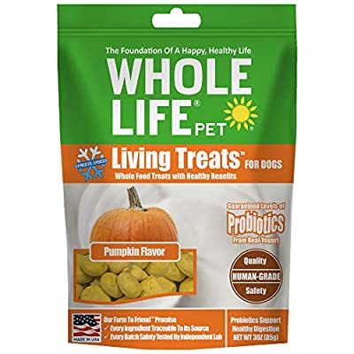 Whole Life Pet Products Probiotic Dog Treats Pumpkin Blended with Probiotics to Promote Healthy Digestion, Protein from USDA Certified Chicken, 3 Ounce (LT816)
