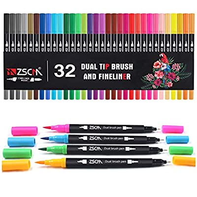 Expired: ZSCM 32 Colors Dual Tip Brush Pens, Artist Fine & Brush Tip