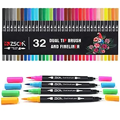 50% off - Expired:&nbsp;ZSCM 32 Colors Dual Tip Brush Pens, Artist Fine & Brush Tip