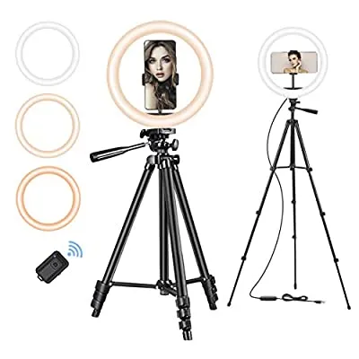 55% off - Expired:&nbsp;10″ Selfie Ring Light with Tripod and Phone Holder, Dimmable Ring light