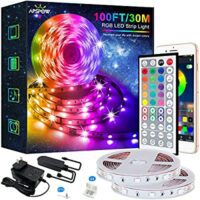 Expired: 100FT Music Sync Color Changing Led Strip, Bluetooth with Remote, 5050 LED