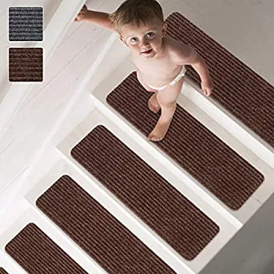 Expired:&nbsp;15 Pcs Non-Slip Stair Treads Carpet for Wood Stairs, 8”X30”, Brown