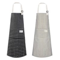 Expired: 2 Pack Cotton Linen Adjustable Bib Aprons with 2 Pockets