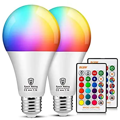 Expired:&nbsp;(2 Pack) LED RGB Color Changing Light Bulbs with Remote, 6000K Dimmable E26 Screw Base, 85 Watt Equivalent Soft Warm White