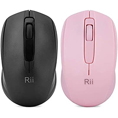 Expired: 2 Pack Rii Wireless Mouse 1000DPI for PC Included Wireless USB dongle (Black+Pink)