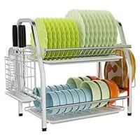 Expired:&nbsp;2 Tier 304 Stainless Steel Dish Rack with Trays, Silver