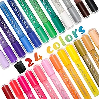 Expired:&nbsp;24 Paint Markers with 3-5mm Tip, Acrylic Paint Pen Set of 24 Colors with Zipper Pouch