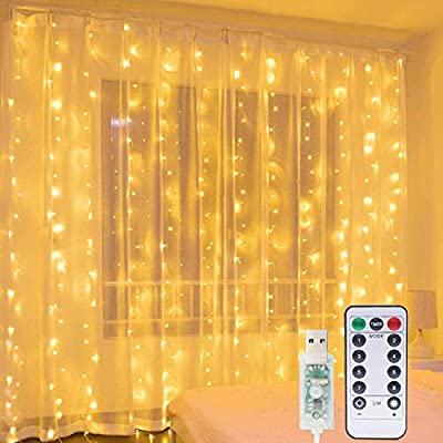 Expired: 300 LED Curtain String Lights – 8 Lighting Remote Control Modes – Warm White