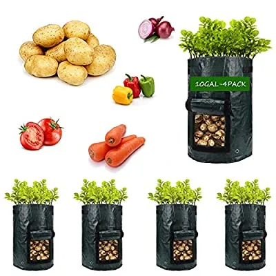 75% off - Expired:&nbsp;4 Pack 10 Gallon Garden Vegetable Planter with Handles & Access Flap