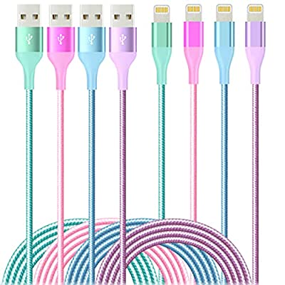 Expired: 4 Pack 6FT Lightning Cable MFi Certified Nylon Braided Long Cord (4 Colors)