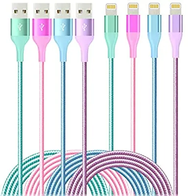 77% off - Expired:&nbsp;4 Pack 6FT Lightning Cable MFi Certified Nylon Braided Long Cord (4 Colors)