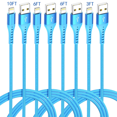 Expired: 4Pack iPhone Lightning Cable (10/6/6/3ft) Apple MFi Certified (Blue)